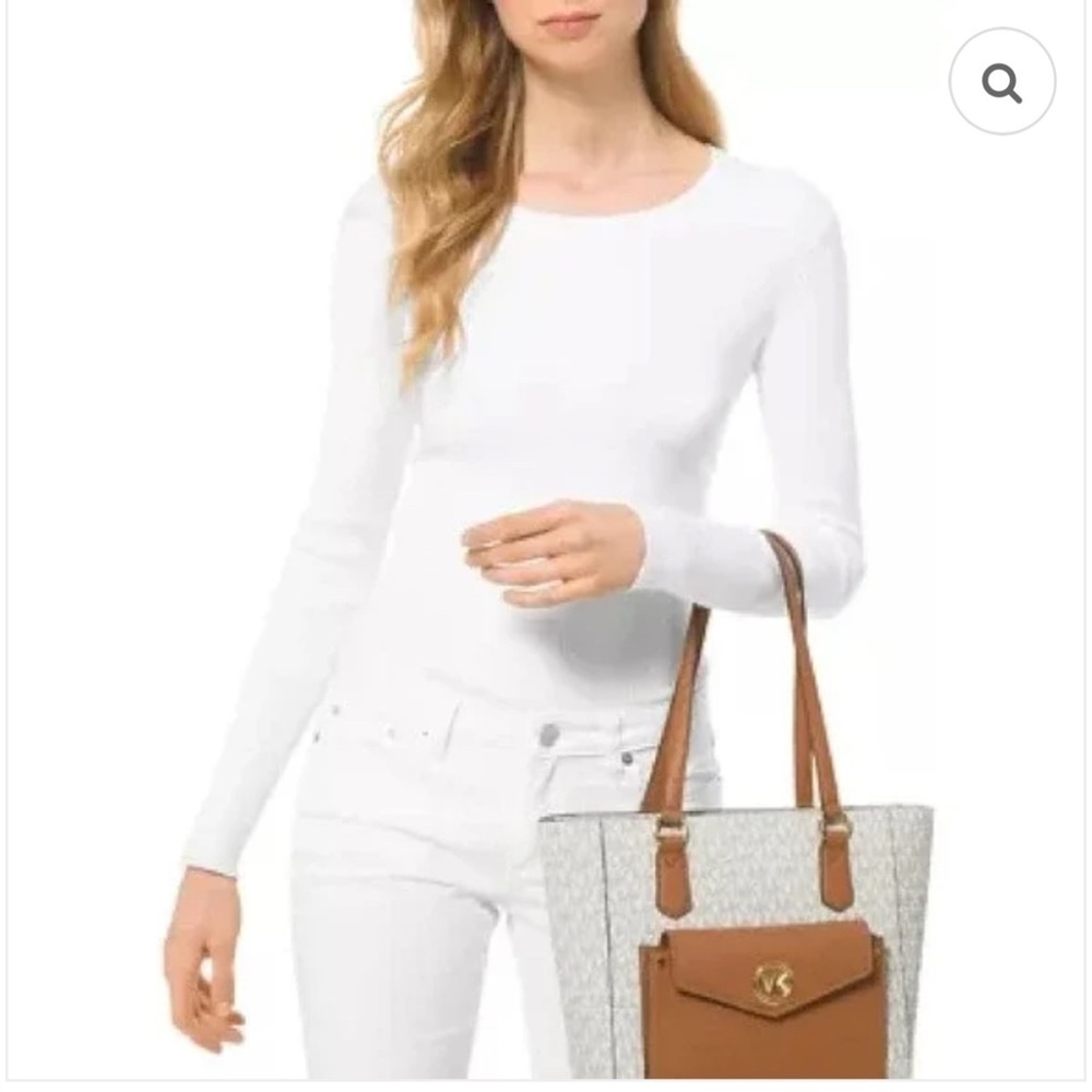 Michael Kors Joey Medium Pocket Tote Vanilla Acorn Gold - Picture 3 of 3